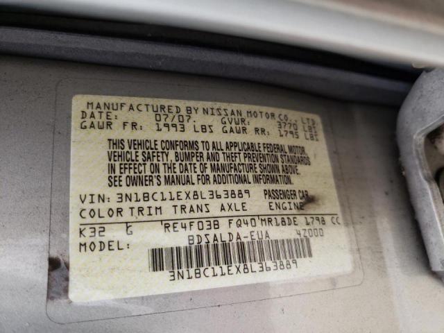 Photo 10 from auction – 2008 NISSAN VERSA S with VIN 3N1BC11EX8L363889