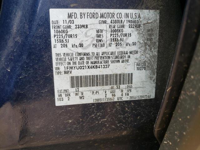 Photo 10 from auction – 2004 FORD ESCAPE XLS with VIN 1FMYU021X4KB41337