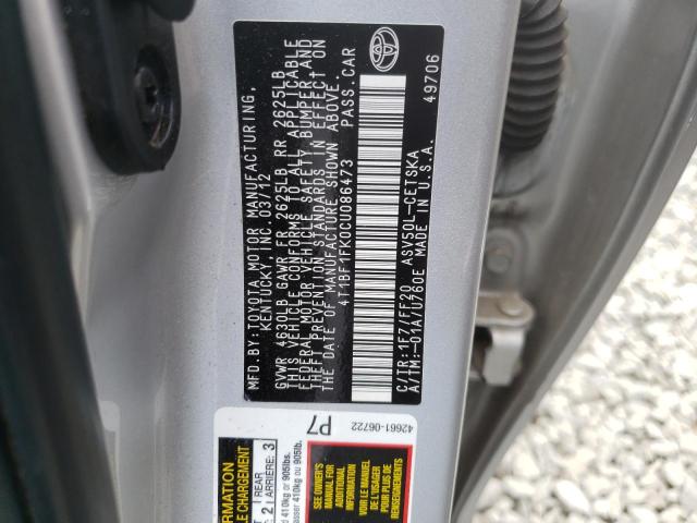 Photo 10 from auction – 2012 TOYOTA CAMRY BASE with VIN 4T1BF1FK0CU086473