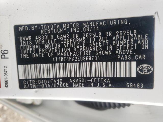 Photo 10 from auction – 2014 TOYOTA CAMRY L with VIN 4T1BF1FK2EU868731