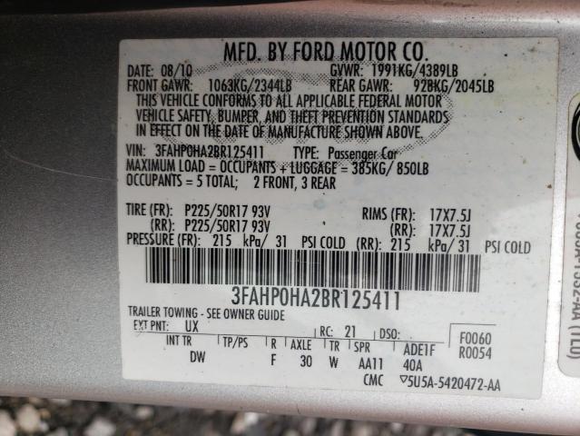 Photo 10 from auction – 2011 FORD FUSION SE with VIN 3FAHP0HA2BR125411