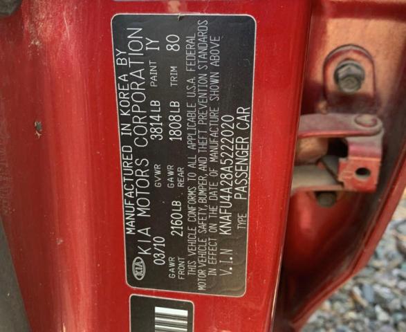 Photo 10 from auction – 2010 KIA FORTE EX with VIN KNAFU4A28A5222020