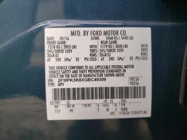 Photo 10 from auction – 2016 FORD EDGE TITAN with VIN 2FMPK3K8XGBC49309