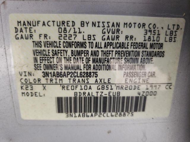 Photo 10 from auction – 2012 NISSAN SENTRA 2.0 with VIN 3N1AB6AP2CL628875