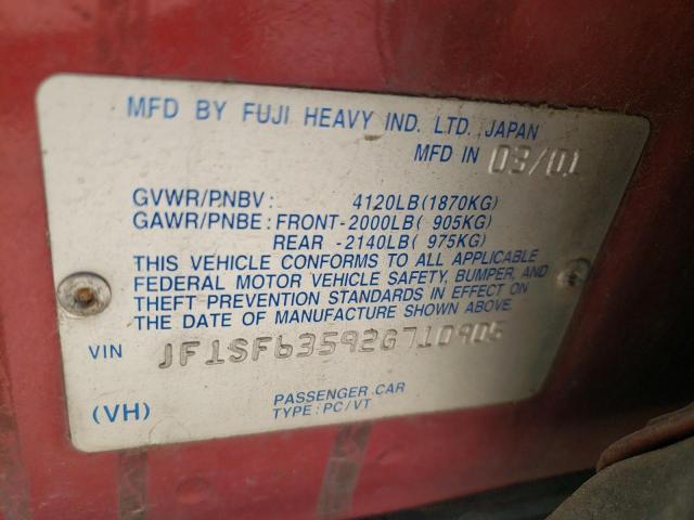 Photo 10 from auction – 2002 SUBARU FORESTER L with VIN JF1SF63592G710905