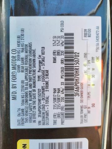 Photo 10 from auction – 2017 FORD FUSION SE with VIN 3FA6P0H70HR150702