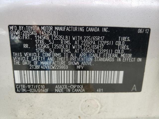 Photo 10 from auction – 2012 TOYOTA RAV4 with VIN 2T3BF4DVXCW229869