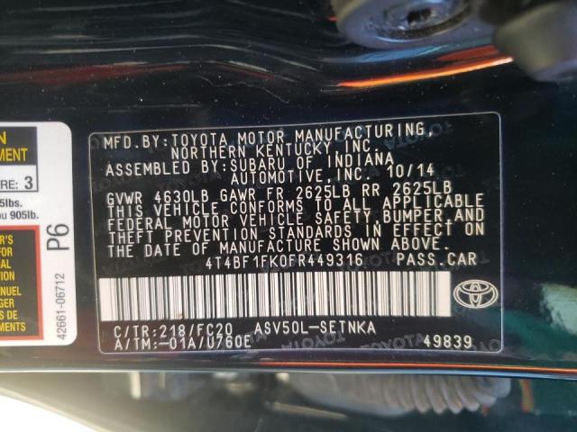 Photo 10 from auction – 2015 TOYOTA CAMRY LE with VIN 4T4BF1FK0FR449316