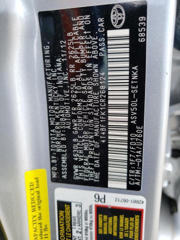 Photo 10 from auction – 2012 TOYOTA CAMRY BASE with VIN 4T4BF1FK1CR268124