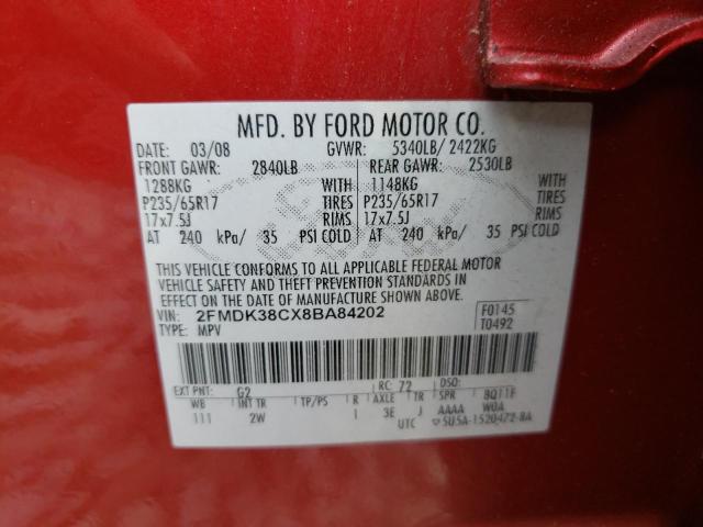 Photo 10 from auction – 2008 FORD EDGE SEL with VIN 2FMDK38CX8BA84202
