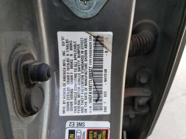 Photo 10 from auction – 2007 HONDA CIVIC EX with VIN 1HGFA16877L089327