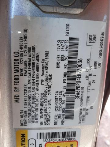 Photo 10 from auction – 2014 FORD FUSION SE with VIN 3FA6P0PU4ER270036