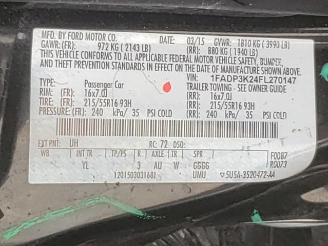 Photo 10 from auction – 2015 FORD FOCUS SE with VIN 1FADP3K24FL270147
