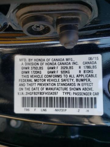 Photo 10 from auction – 2015 HONDA CIVIC EX with VIN 2HGFB2F80FH554397