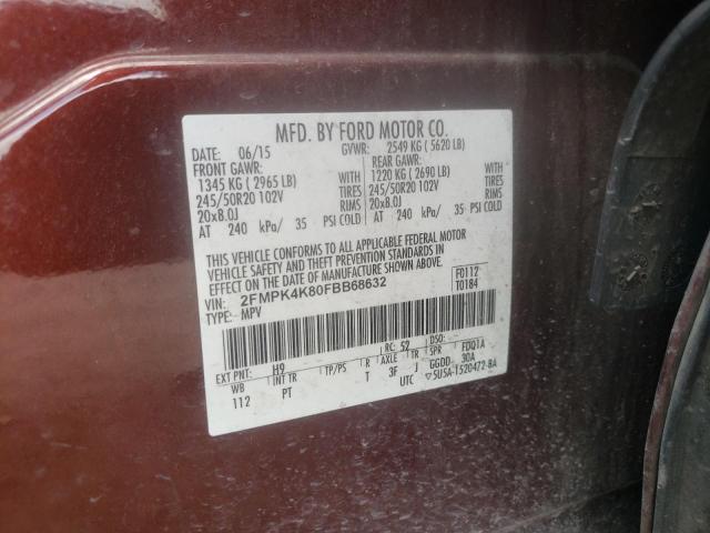 Photo 10 from auction – 2015 FORD EDGE TITAN with VIN 2FMPK4K80FBB68632