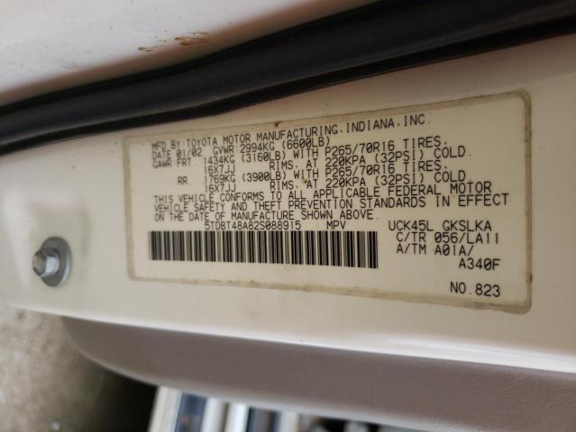 Photo 10 from auction – 2002 TOYOTA SEQUOIA LI with VIN 5TDBT48A82S088915