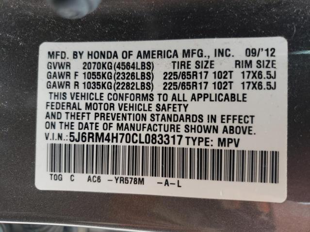 Photo 10 from auction – 2012 HONDA CR-V EXL with VIN 5J6RM4H70CL083317