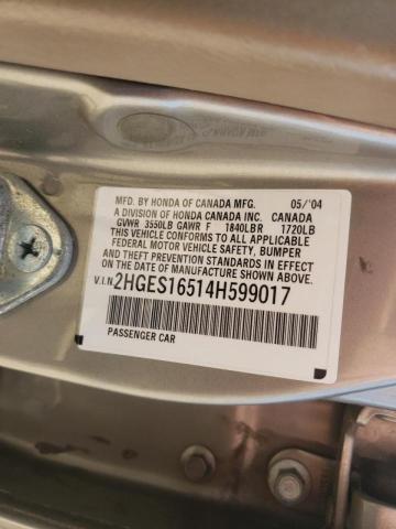Photo 10 from auction – 2004 HONDA CIVIC with VIN 2HGES16514H599017