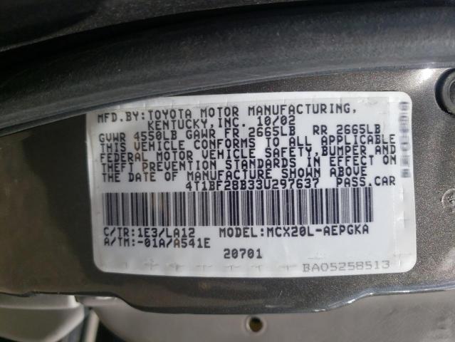 Photo 10 from auction – 2003 TOYOTA AVALON XL with VIN 4T1BF28B33U297637