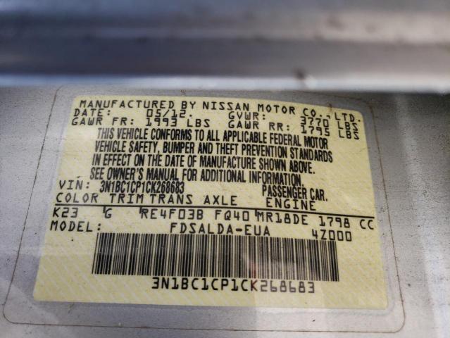 Photo 10 from auction – 2012 NISSAN VERSA S with VIN 3N1BC1CP1CK268683