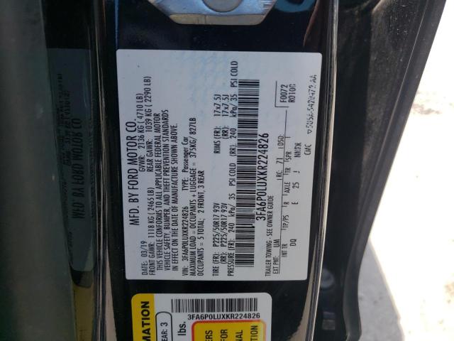 Photo 10 from auction – 2019 FORD FUSION SE with VIN 3FA6P0LUXKR224826