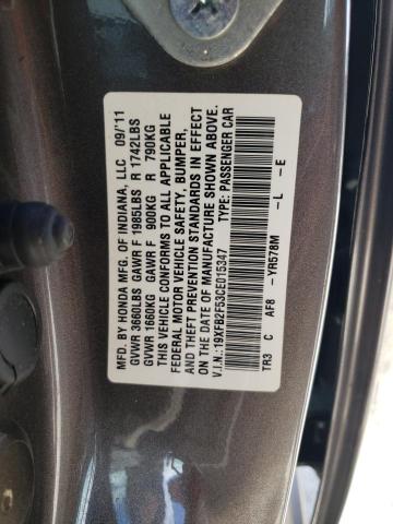 Photo 10 from auction – 2012 HONDA CIVIC LX with VIN 19XFB2F53CE015347