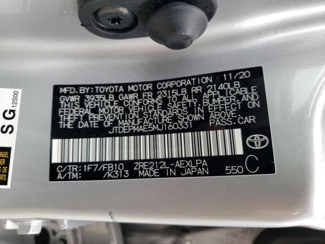 Photo 10 from auction – 2021 TOYOTA COROLLA LE with VIN JTDEPMAE5MJ160331