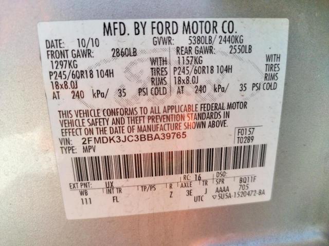 Photo 10 from auction – 2011 FORD EDGE SEL with VIN 2FMDK3JC3BBA39765