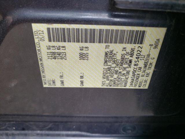 Photo 10 from auction – 2012 NISSAN MAXIMA S with VIN 1N4AA5AP0CC854022