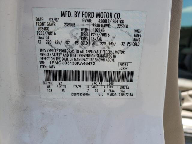 Photo 10 from auction – 2008 FORD ESCAPE XLT with VIN 1FMCU03138KA46472