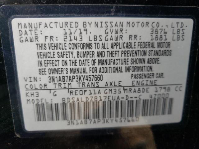 Photo 10 from auction – 2019 NISSAN SENTRA S with VIN 3N1AB7AP3KY457660