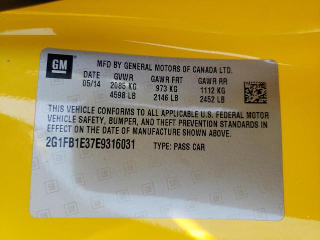 Photo 10 from auction – 2014 CHEVROLET CAMARO LT with VIN 2G1FB1E37E9316031