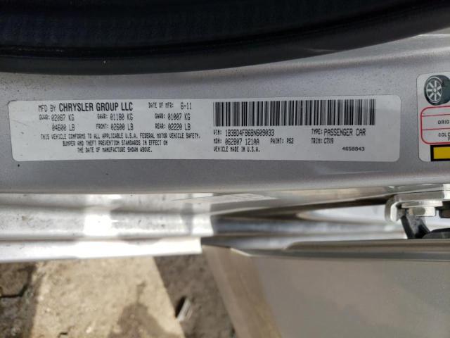 Photo 10 from auction – 2011 DODGE AVENGER EX with VIN 1B3BD4FB6BN609033
