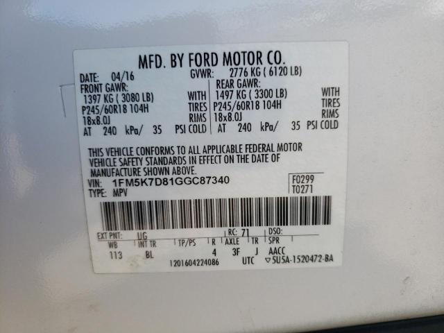 Photo 10 from auction – 2016 FORD EXPLORER X with VIN 1FM5K7D81GGC87340
