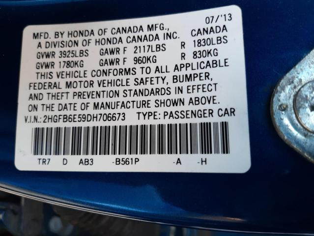 Photo 10 from auction – 2013 HONDA CIVIC SI with VIN 2HGFB6E59DH706673
