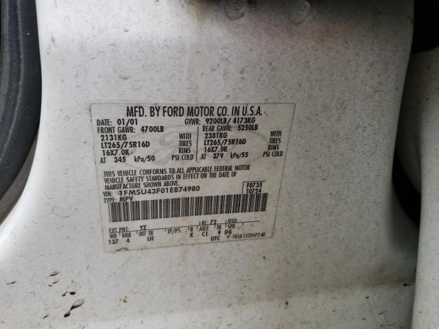 Photo 10 from auction – 2001 FORD EXCURSION with VIN 1FMSU43F01EB74980