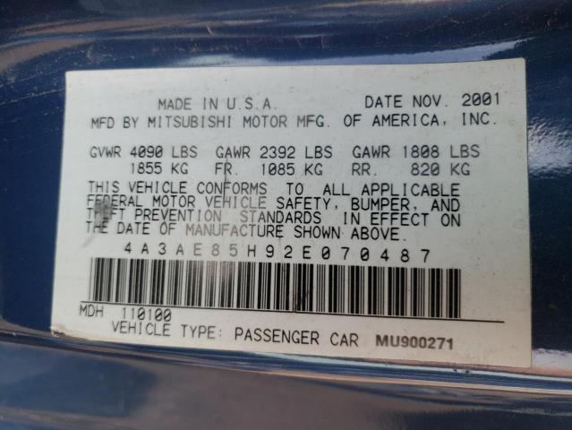 Photo 10 from auction – 2002 MITSUBISHI ECLIPSE SP with VIN 4A3AE85H92E070487
