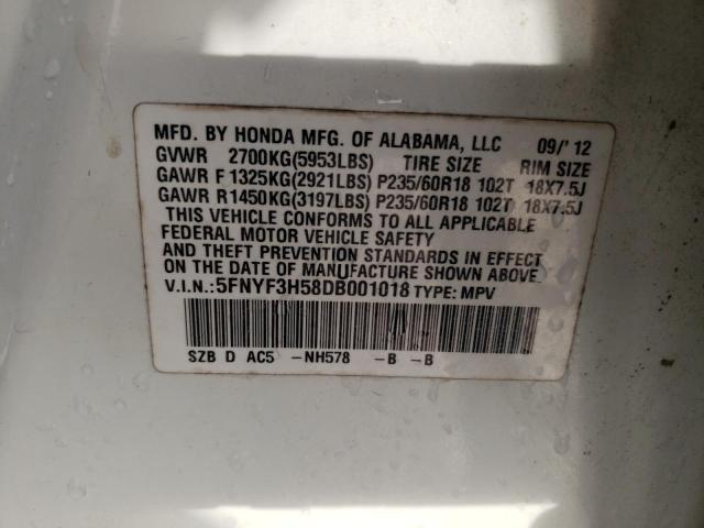 Photo 10 from auction – 2013 HONDA PILOT EXL with VIN 5FNYF3H58DB001018