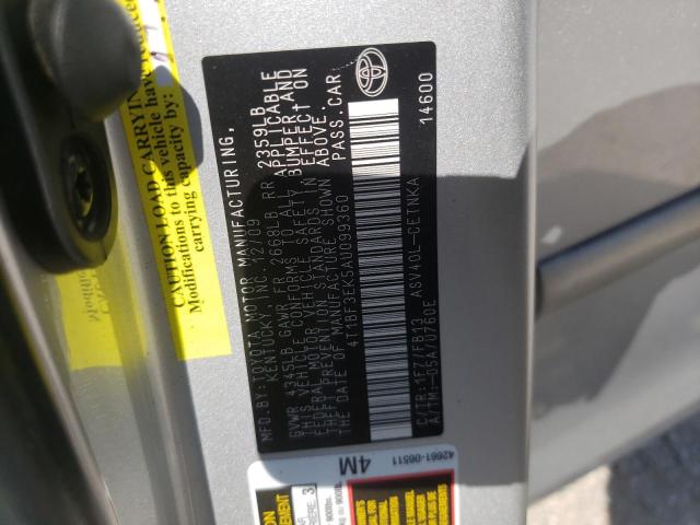 Photo 10 from auction – 2010 TOYOTA CAMRY BASE with VIN 4T1BF3EK5AU099360
