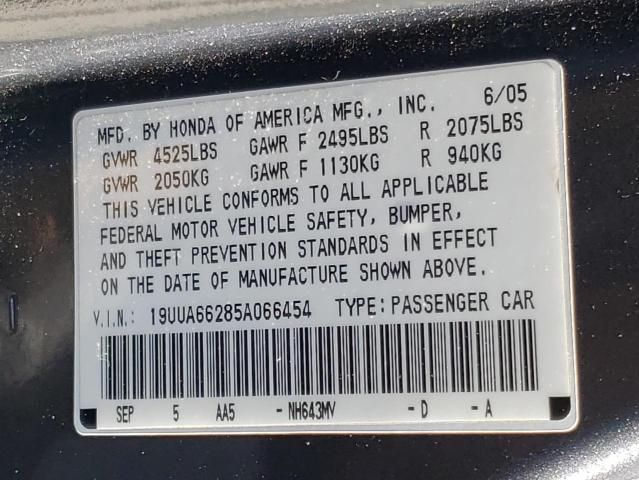 Photo 10 from auction – 2005 ACURA TL with VIN 19UUA66285A066454