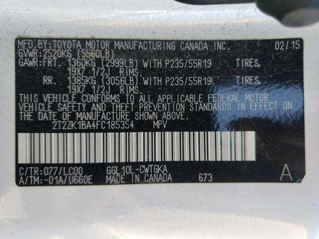 Photo 10 from auction – 2015 LEXUS RX 350 with VIN 2T2ZK1BA4FC185354