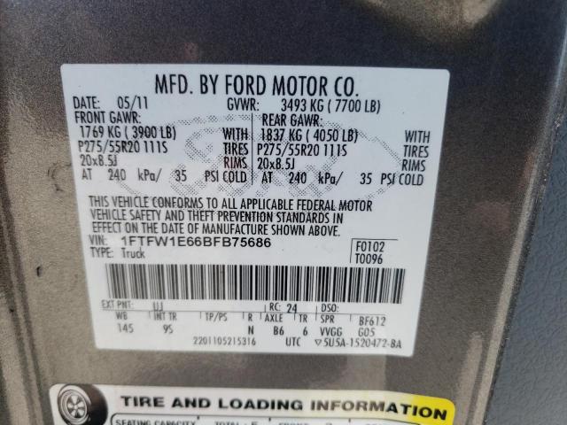 Photo 10 from auction – 2011 FORD F150 SUPER with VIN 1FTFW1E66BFB75686
