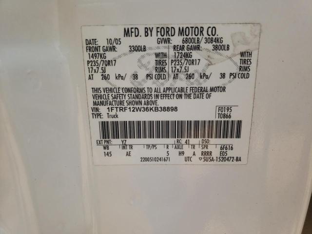 Photo 10 from auction – 2006 FORD F150 with VIN 1FTRF12W36KB38898