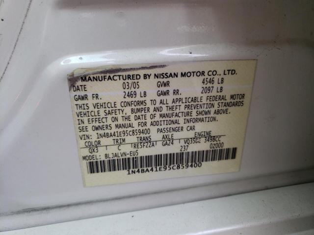 Photo 10 from auction – 2005 NISSAN MAXIMA SE with VIN 1N4BA41E95C859400