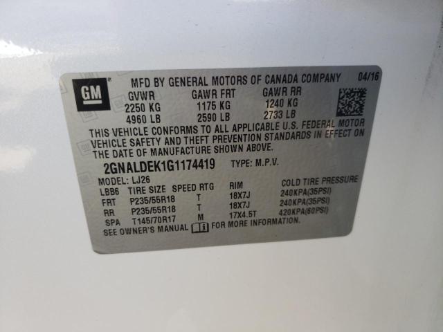 Photo 10 from auction – 2016 CHEVROLET EQUINOX LT with VIN 2GNALDEK1G1174419