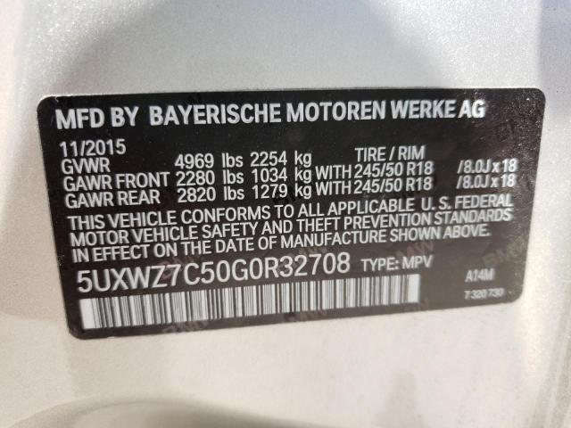 Photo 10 from auction – 2016 BMW X3 SDRIVE2 with VIN 5UXWZ7C50G0R32708