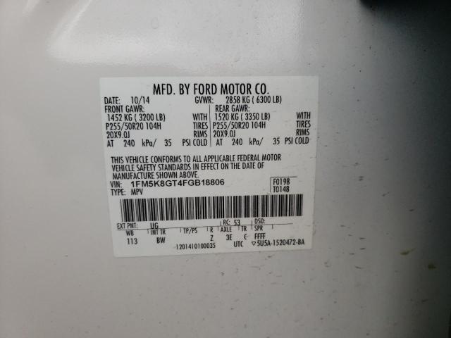 Photo 10 from auction – 2015 FORD EXPLORER S with VIN 1FM5K8GT4FGB18806