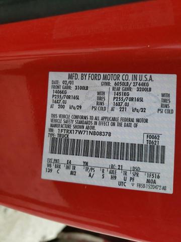 Photo 10 from auction – 2001 FORD F150 with VIN 1FTRX17W71NB08378