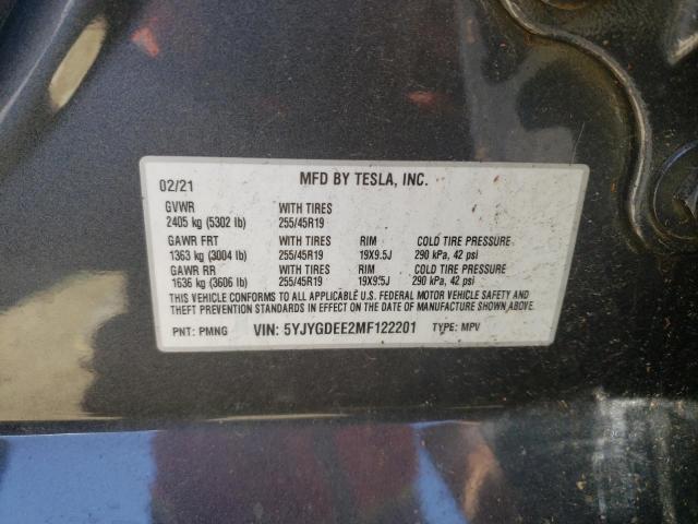 Photo 10 from auction – 2021 TESLA MODEL Y with VIN 5YJYGDEE2MF122201