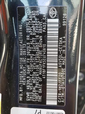 Photo 10 from auction – 2014 TOYOTA CAMRY L with VIN 4T1BF1FK5EU740810